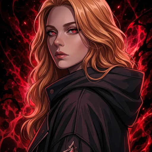 Female avatar with crimson aura
